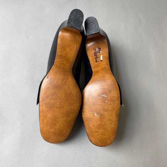 60s 70s Buckle Shoes MCM Low Heel Pilgrim Square Toe Front Row Chunky Heel 9AA